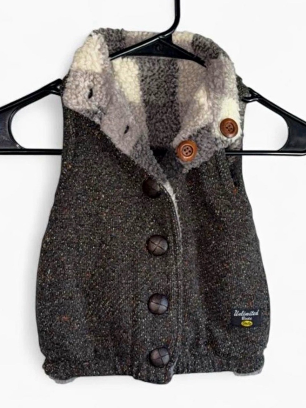 Toddler 3T Gray/Black/White Plaid Fur Wool Tweed Reversible Winter Vest Jacket